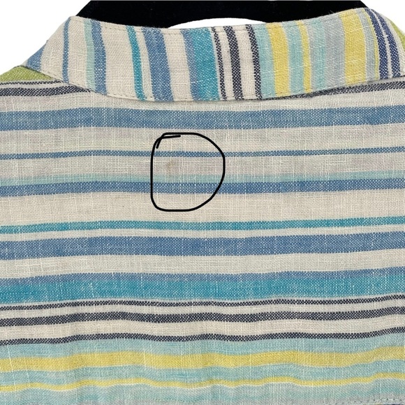Chico's 100% Linen Mandarin Collar Blue/Green/Yellow Stripe Tunic - Sz XS/4 - Picture 16 of 16